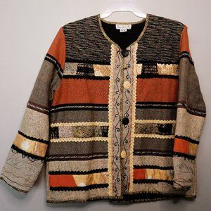 Vintage FLASHBACK Womens Patchwork Mixed Media Embellished Button Jacket Blazer